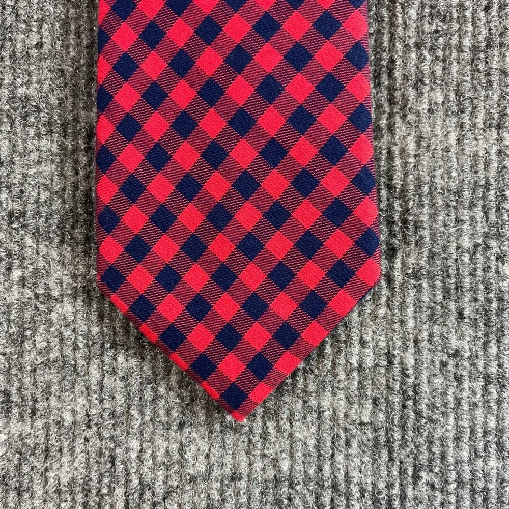 Nautica Mens Red Navy Blue Gingham Check 100% Cotton Necktie 59.5